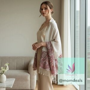 Elegant Shawl in White Floral - Versatile Wrap, Scarf, or Veil in Soft Rayon